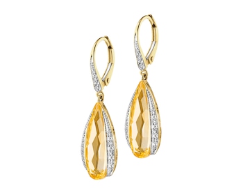 14 K Rhodium-Plated Yellow Gold Earrings with Diamonds - fineness 14 K