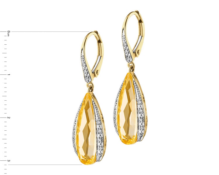 14 K Rhodium-Plated Yellow Gold Earrings with Diamonds - fineness 14 K