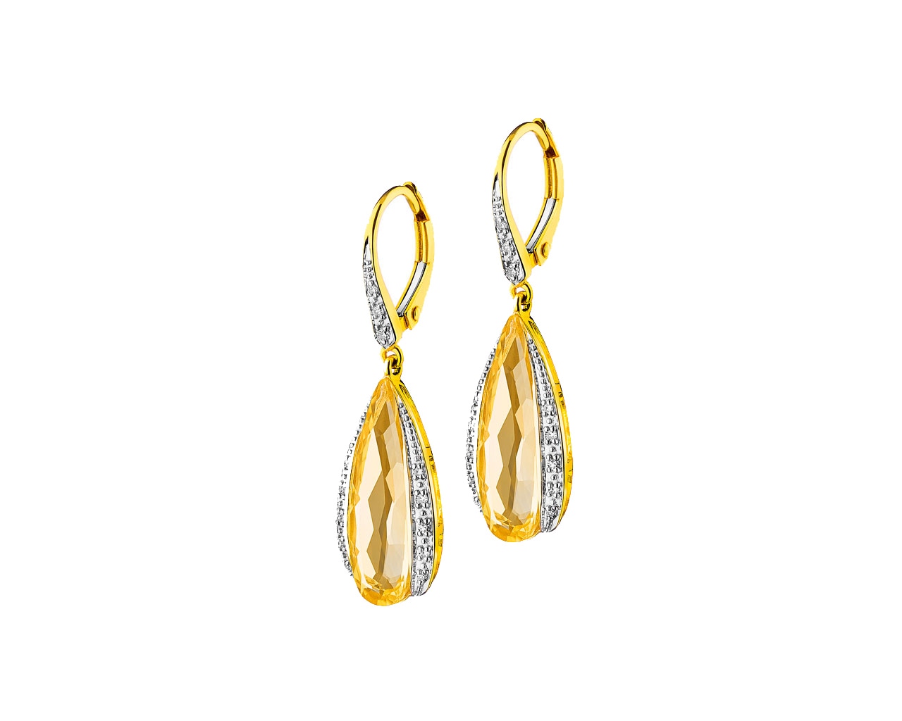 Zlaté náušnice s diamanty a citríny 0,09 ct - ryzost 585