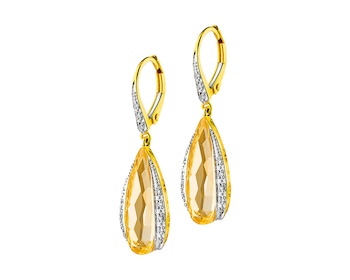 14 K Rhodium-Plated Yellow Gold Earrings with Diamonds 0,09 ct - fineness 14 K