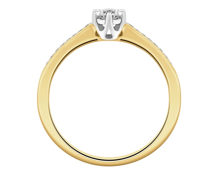 14 K Rhodium-Plated Yellow Gold Ring with Diamonds - 0,25 ct - fineness 14 K