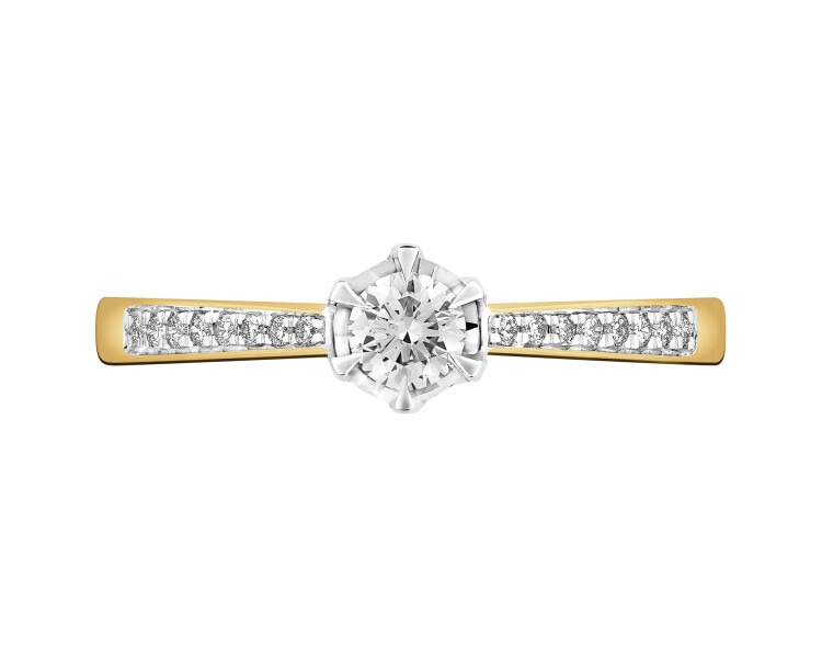14 K Rhodium-Plated Yellow Gold Ring with Diamonds - 0,25 ct - fineness 14 K