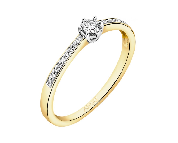 Yellow gold brilliant cut diamond ring - 0,12 ct - fineness 14 K