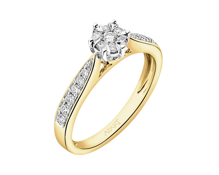 Yellow and white gold ring with diamonds - 0,25 ct - fineness 585