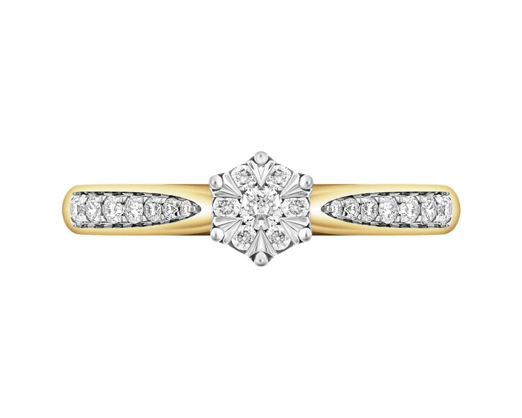 Yellow and white gold ring with diamonds - 0,25 ct - fineness 585