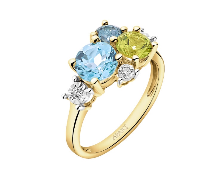 9 K Rhodium-Plated Yellow Gold Ring with Diamonds - fineness 9 K