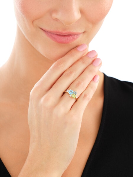 9 K Rhodium-Plated Yellow Gold Ring with Diamonds - fineness 9 K