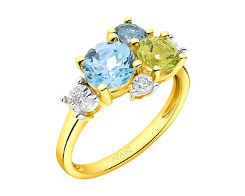 9 K Rhodium-Plated Yellow Gold Ring with Diamonds 0,03 ct - fineness 9 K