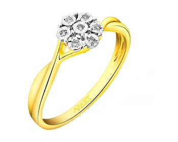 14 K Rhodium-Plated Yellow Gold Ring with Diamonds 0,02 ct - fineness 14 K