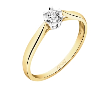 14 K Rhodium-Plated Yellow Gold Ring with Diamond - 0,12 ct - fineness 14 K