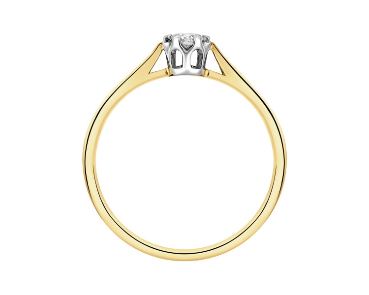 14 K Rhodium-Plated Yellow Gold Ring with Diamond - 0,12 ct - fineness 14 K