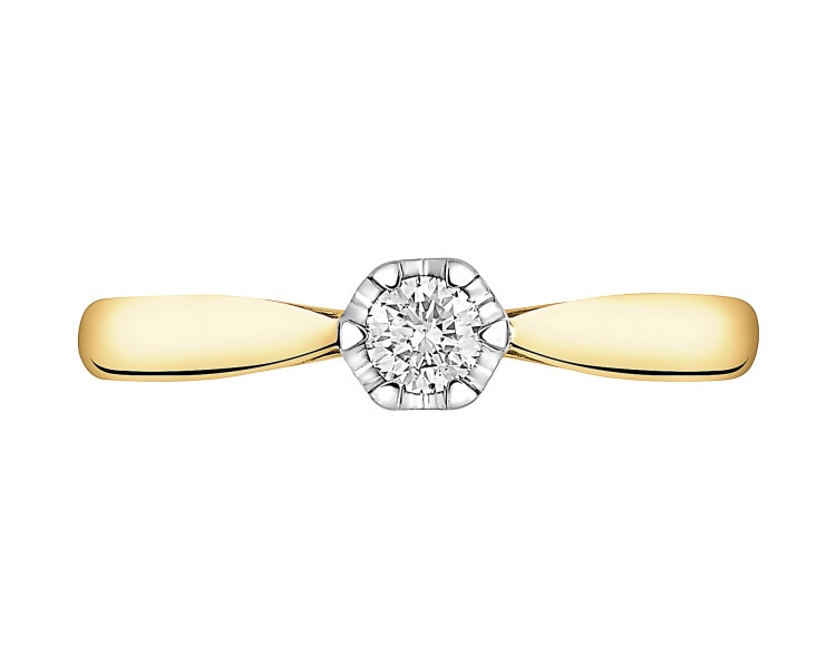 14 K Rhodium-Plated Yellow Gold Ring with Diamond - 0,12 ct - fineness 14 K