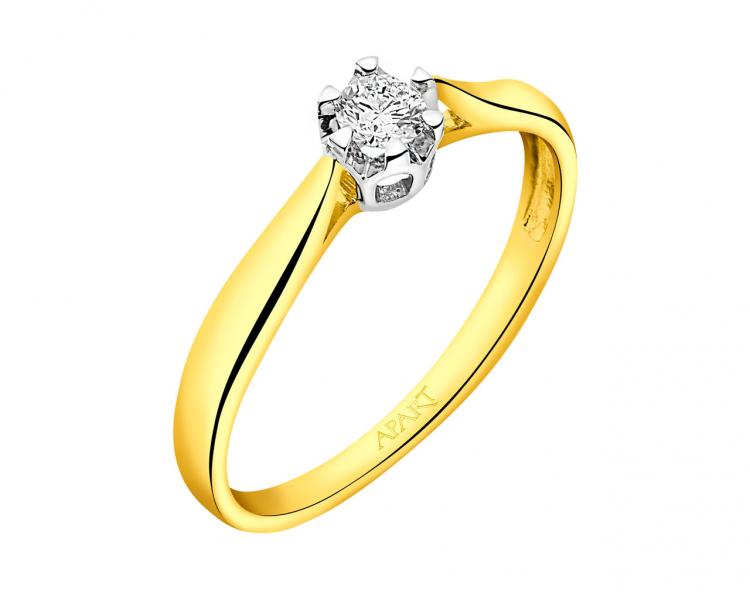 14 K Rhodium-Plated Yellow Gold Ring with Diamond 0,12 ct - fineness 14 K