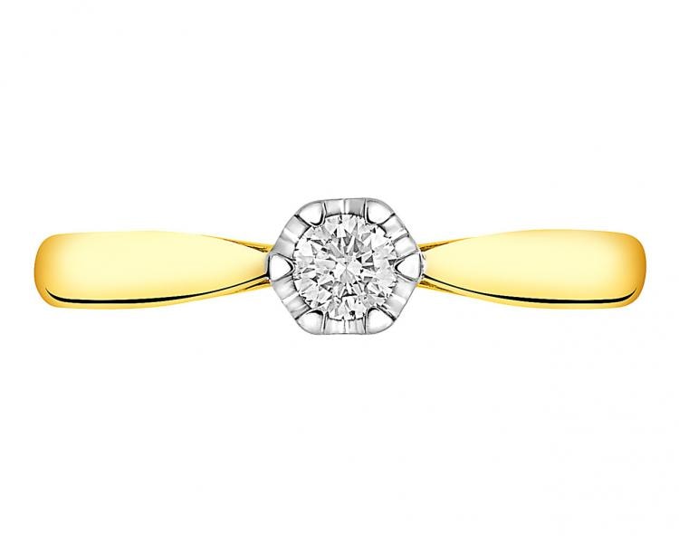 14 K Rhodium-Plated Yellow Gold Ring with Diamond 0,12 ct - fineness 14 K