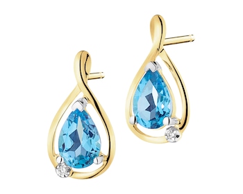 Yellow gold earrings with diamonds and topaz - fineness 9 K