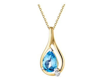 9 K Rhodium-Plated Yellow Gold Pendant with Diamond - fineness 9 K