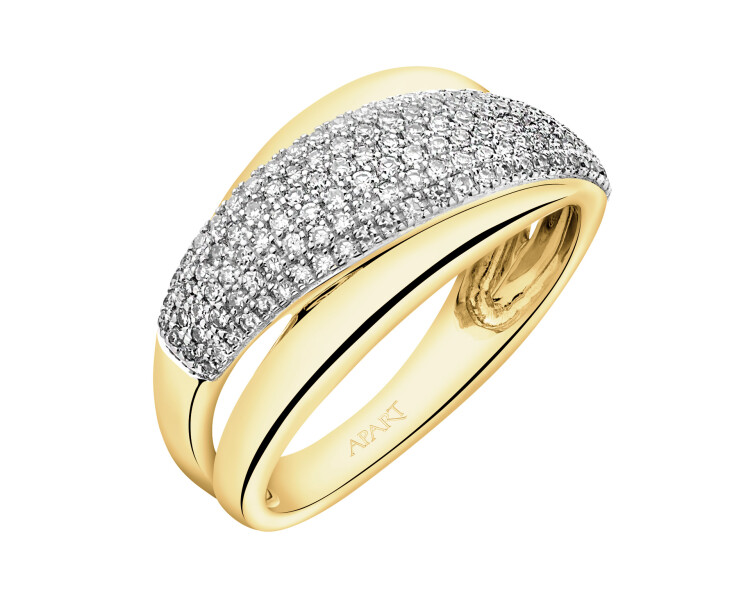 14 K Rhodium-Plated Yellow Gold Ring with Diamonds - 0,32 ct - fineness 14 K