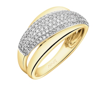 14 K Rhodium-Plated Yellow Gold Ring with Diamonds - 0,32 ct - fineness 14 K