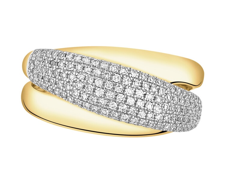 14 K Rhodium-Plated Yellow Gold Ring with Diamonds - 0,32 ct - fineness 14 K