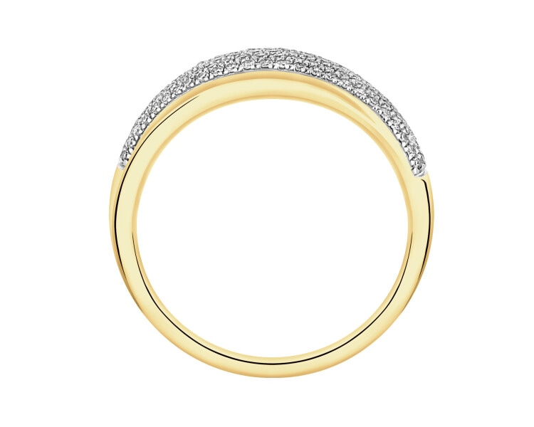 14 K Rhodium-Plated Yellow Gold Ring with Diamonds - 0,32 ct - fineness 14 K