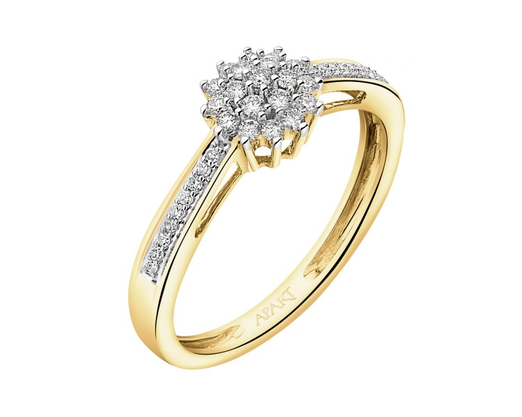 14 K Rhodium-Plated Yellow Gold Ring with Diamonds - 0,18 ct - fineness 14 K