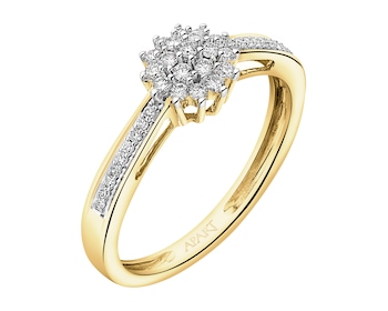 14 K Rhodium-Plated Yellow Gold Ring with Diamonds - 0,18 ct - fineness 14 K