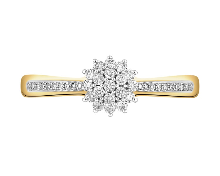 14 K Rhodium-Plated Yellow Gold Ring with Diamonds - 0,18 ct - fineness 14 K