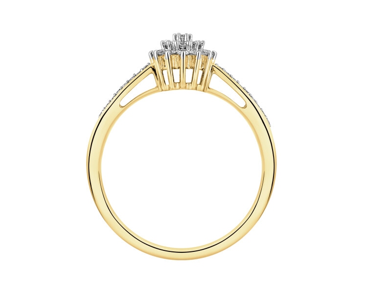 14 K Rhodium-Plated Yellow Gold Ring with Diamonds - 0,18 ct - fineness 14 K