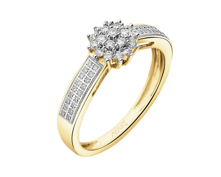 14 K Rhodium-Plated Yellow Gold Ring with Diamonds - 0,24 ct - fineness 14 K