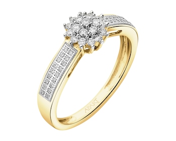 14 K Rhodium-Plated Yellow Gold Ring with Diamonds - 0,24 ct - fineness 14 K