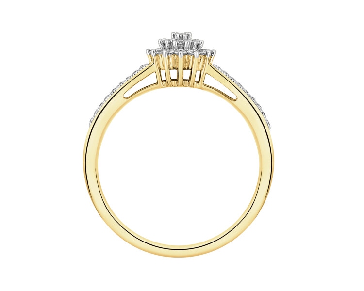 14 K Rhodium-Plated Yellow Gold Ring with Diamonds - 0,24 ct - fineness 14 K