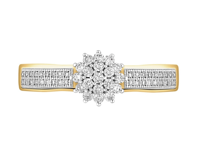 14 K Rhodium-Plated Yellow Gold Ring with Diamonds - 0,24 ct - fineness 14 K