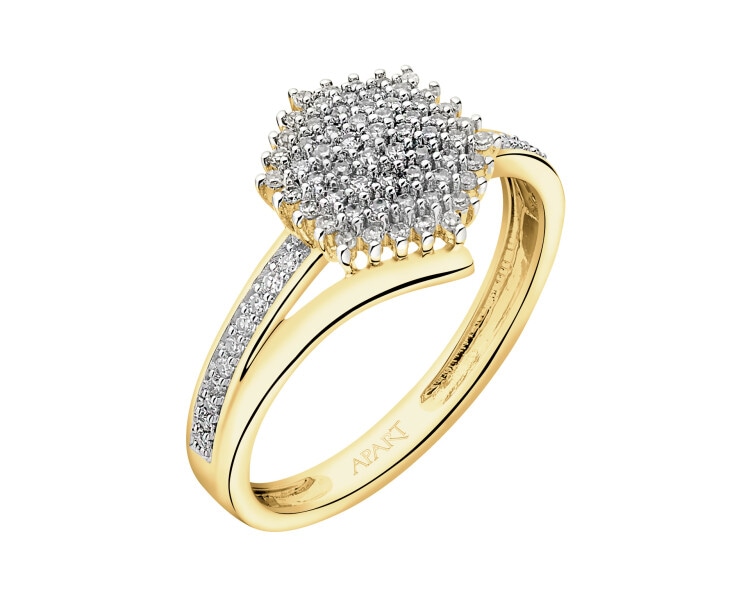 14 K Rhodium-Plated Yellow Gold Ring with Diamonds - 0,24 ct - fineness 14 K