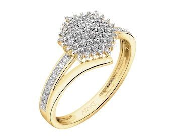 14 K Rhodium-Plated Yellow Gold Ring with Diamonds - 0,24 ct - fineness 14 K