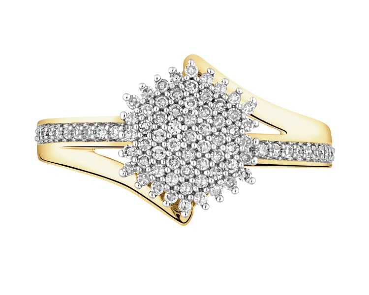 14 K Rhodium-Plated Yellow Gold Ring with Diamonds - 0,24 ct - fineness 14 K