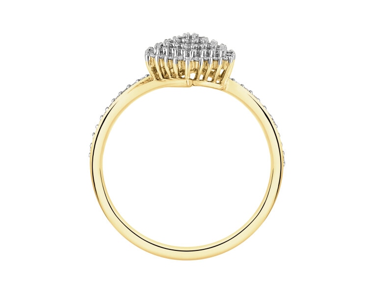 14 K Rhodium-Plated Yellow Gold Ring with Diamonds - 0,24 ct - fineness 14 K