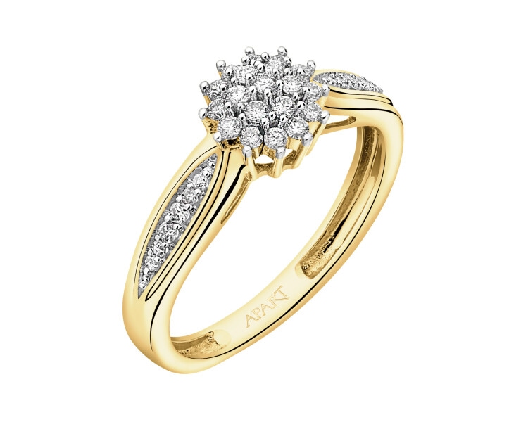 14 K Rhodium-Plated Yellow Gold Ring with Diamonds - 0,20 ct - fineness 14 K