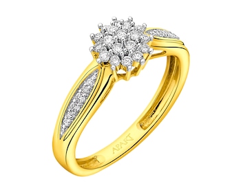 14 K Rhodium-Plated Yellow Gold Ring with Diamonds 0,20 ct - fineness 14 K