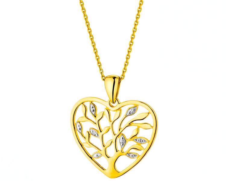 Zlatý přívěsek s diamanty - srdce, strom 0,01 ct - ryzost 585
