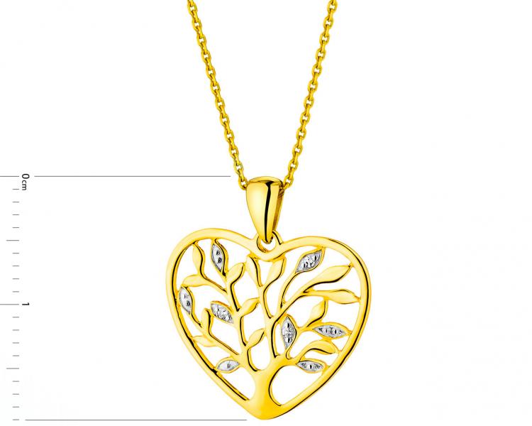 Zlatý přívěsek s diamanty - srdce, strom 0,01 ct - ryzost 585