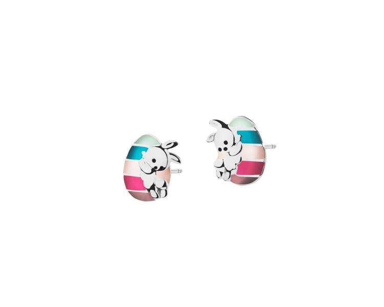Silver earrings with enamel - Easter eggs, bunnies