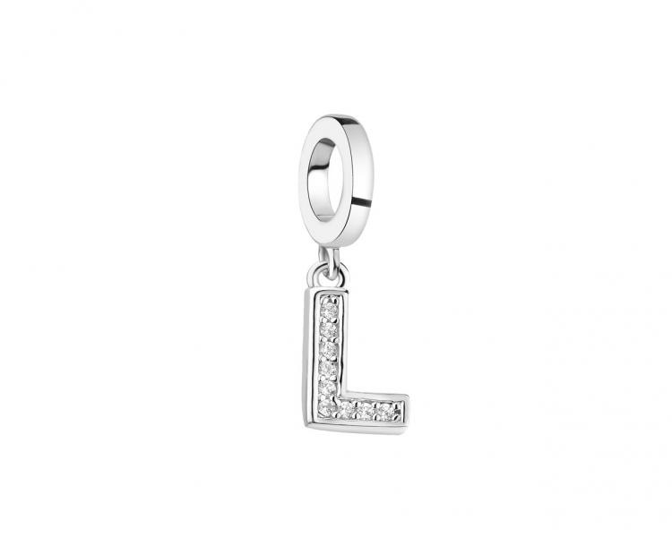 Zawieszka srebrna beads z cyrkoniami - litera L