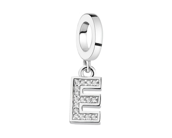 Zawieszka srebrna na bransoletę beads z cyrkoniami - litera E