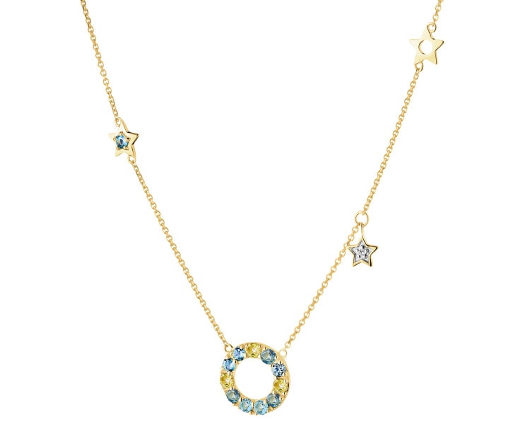 9 K Rhodium-Plated Yellow Gold Necklace with Diamond - fineness 9 K