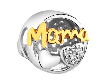 Silver pendant Beads with cubic zirconia - mum, heart