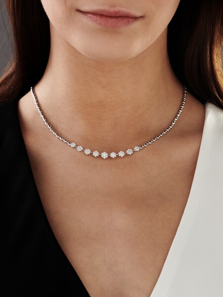 White gold brilliant cut diamond necklace 1,16 ct - fineness 14 K