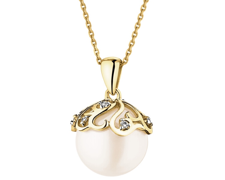 14 K Rhodium-Plated Yellow Gold Pendant with Diamonds - fineness 14 K