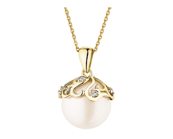 14 K Rhodium-Plated Yellow Gold Pendant with Diamonds - fineness 14 K