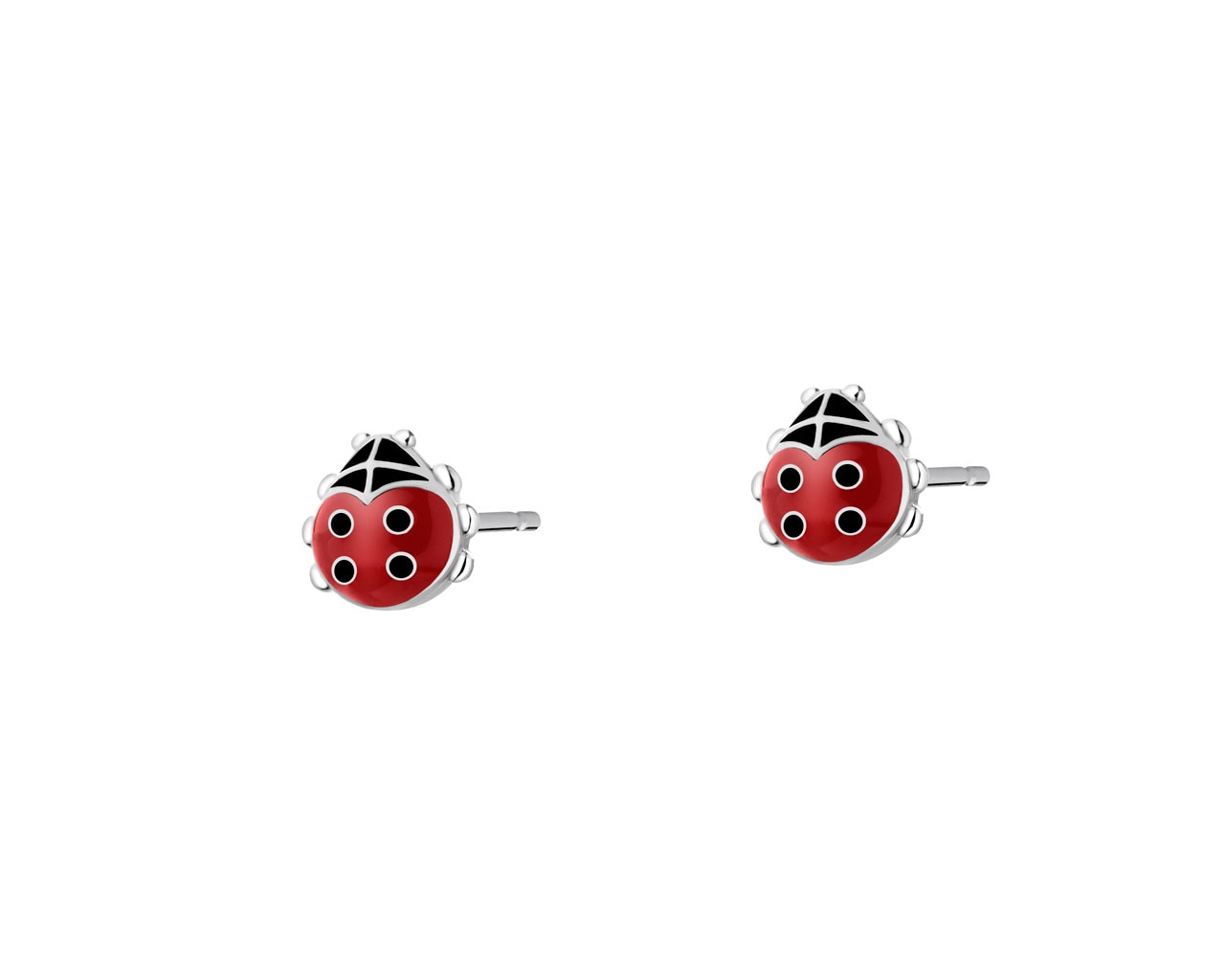Silver earrings with enamel - ladybirds