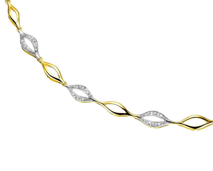 Naszyjnik z żółtego złota z diamentami - 42 cm, 0,10 ct - próba 585